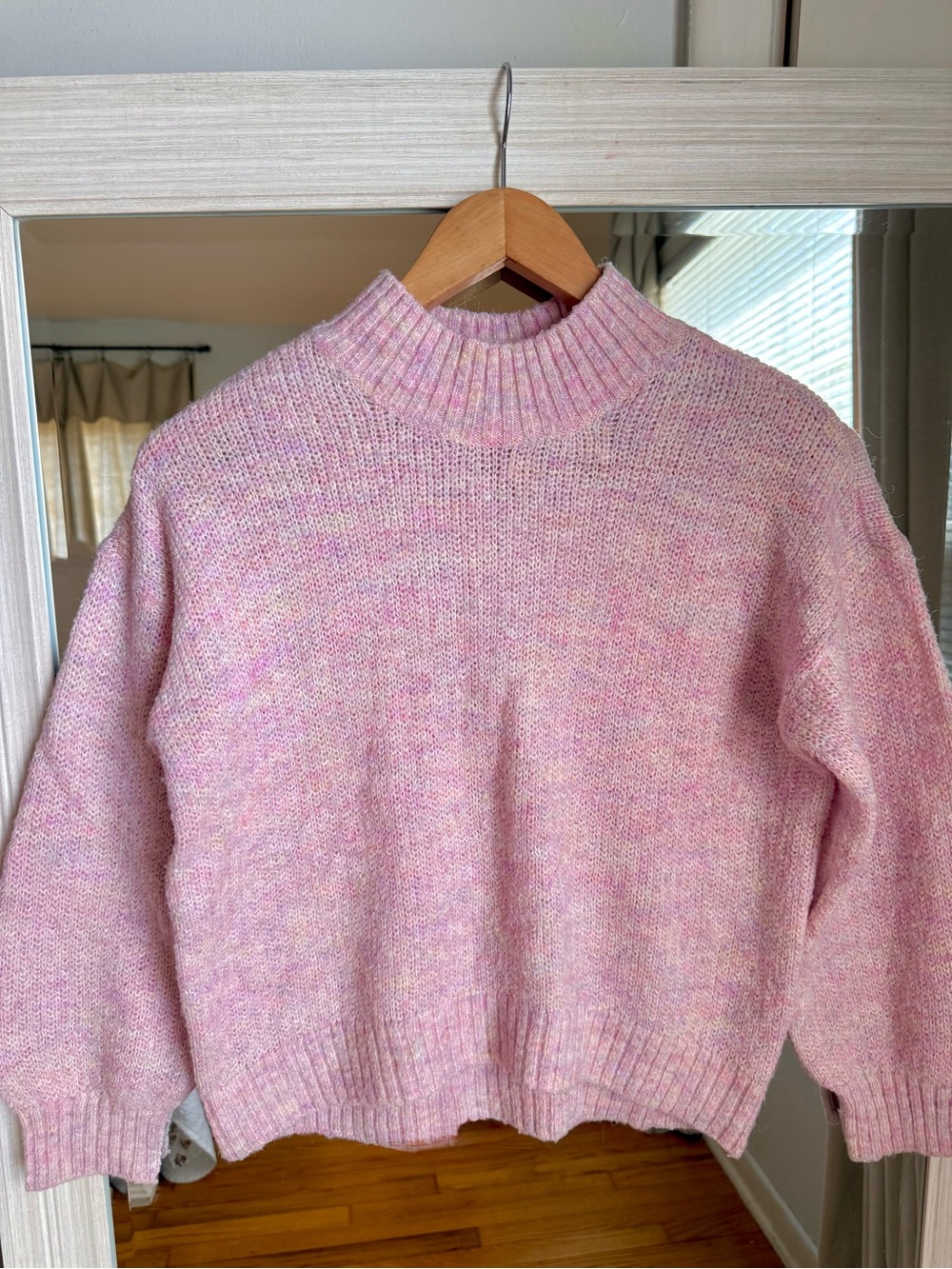 Old Navy Girl Pink Marled Mock Neck Chunky Textured Shaker Knit Pullover Sweater